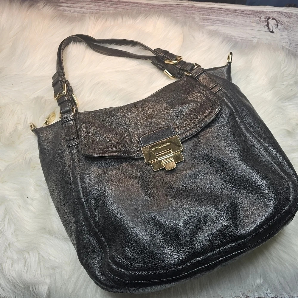 MICHAEL Kors Luggage Deneuve Satchel Leather Purse Black - Picture 2 of 16